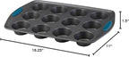 Rachael Ray Yum -o! Nonstick Bakeware 12-Cup Muffin Tin With Grips / Nonstick Cupcake Tin With Grips - 12 Cup, Gray