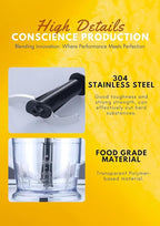 MegaWise Pro Titanium Reinforced 5 in1 Immersion Hand Blender, Powerful with 80% Sharper Blades, 12 Speed Corded Blender, Including 500ml Chopper, 600ml Beaker, Whisk and Milk Frother