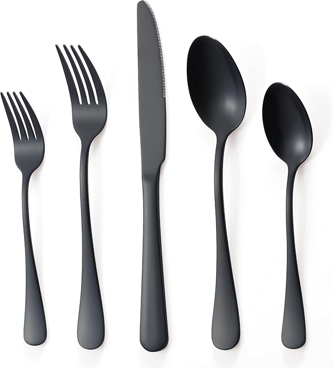 Briout Matte Black Silverware Set, Stainless Steel Cutlery Set Service for 4, Black Flatware Utensil Set Include Fork Knife Spoon for Kitchen Home Restaurant, Premium Tableware
