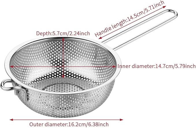 Stainless Steel Basin Colander with Handle, Fine Mesh Kitchen Food Strainer, Large Metal Food Pasta Colanders for Pasta, Noodles, Vegetables and Fruits(COLOR:silver)