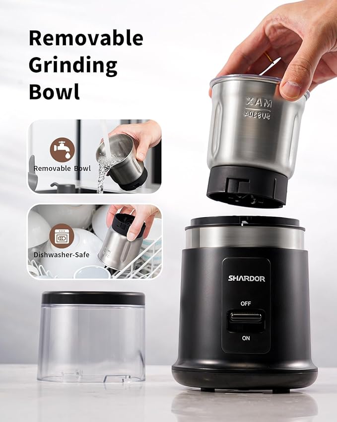 SHARDOR One Touch Coffee Grinder Electric, Spice, Herb, For Coffee Bean Spices and Seeds with 1 Removable Stainless Steel Bowl, Dry Grinder, Black