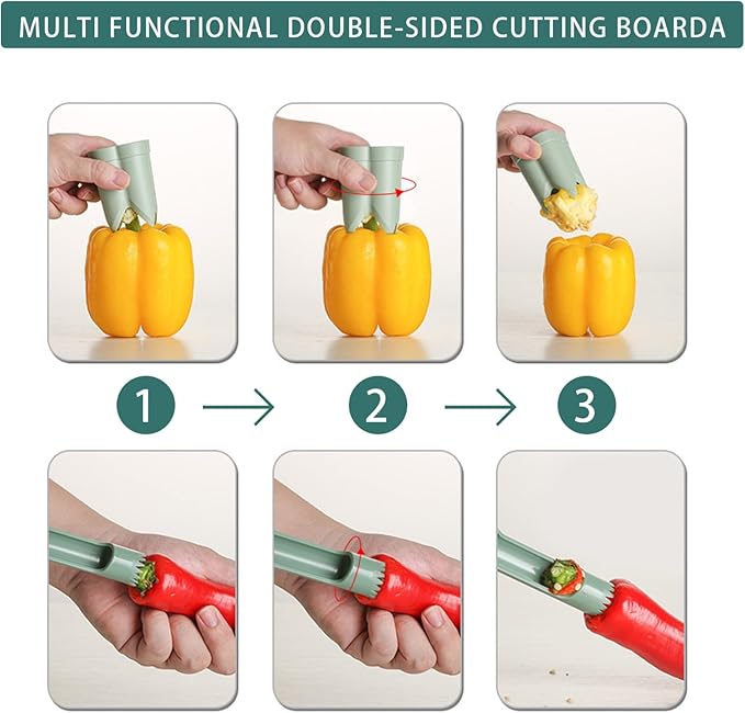 Pepper Corer, 2 in 1 Red Bell Pepper Seed Corer Remover Tool, Fruit & Vegetable Corers Quick Cave Tools for Jalapeno Cutter Deseeder, Green, 3 PCS