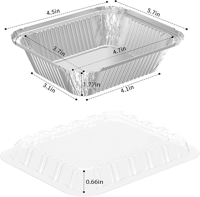 iHomeSet 200 Pack 1 lb Rectangular Disposable Aluminum Foil Pan 16 oz Take Out Food Containers with Clear Plastic Dome Lids, for Catering, Baking, Roasting Food