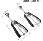 Small Cookie Scoop Set - 2 PCS Include 1 tsp / 2 tsp Cookie Dough Scoops, Cookies Scoops for Baking, Made of 18/8 Stainless Steel, Good Soft Grips, Quick Trigger Release