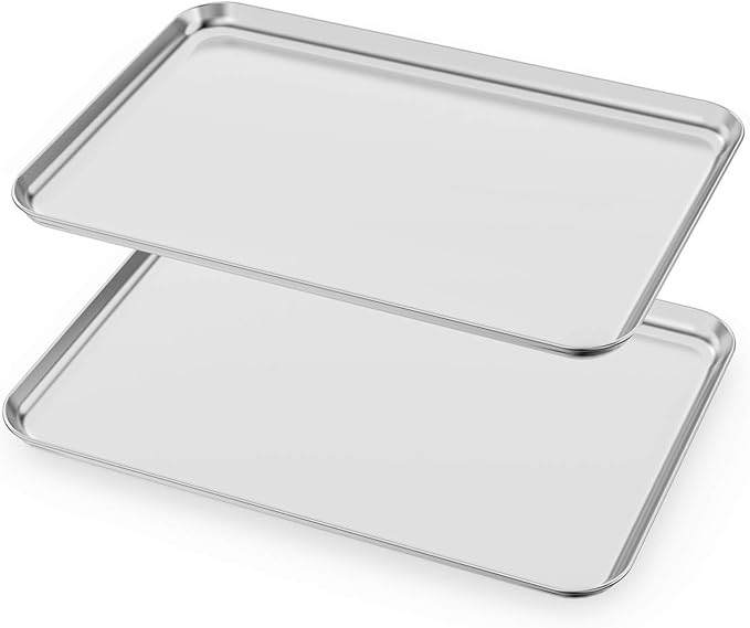 Baking Sheets Set of 2, HKJ Chef Cookie Sheets 2 Pieces Stainless Steel Baking Pans & Toaster Oven Tray Pans, Rectangle Size 20L x 14W x 1H inch & Non Toxic & Healthy & Easy Clean