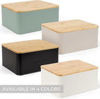ZICOTO Beautiful Bread Box With Wooden Lid For Your Kitchen Countertop - Spacious Container Perfectly Stores Your Homemade Bread, English Muffins & Bagels - Quality Cutting Board Lid Keeps Loaf Fresh