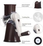Cambom Rotary Cheese Grater Hand Crank Cheese Shredder for Fresh Cheese, Vegetable, Nuts,Non-slip Suction Base, Free Cleaning Brush Three Blades, Coffe Color