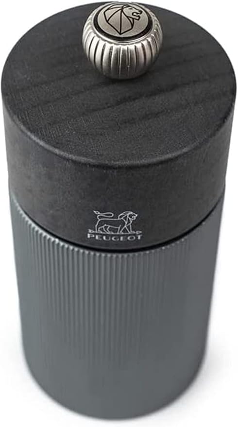 PEUGEOT- Line Pepper Mill - Classic Grind Adjustment - Aluminum and PEFC Certified Wood-Made in France - Carbon Color. 12 cm -4.75"