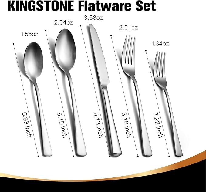 KINGSTONE 18/10 Stainless Steel Flatware, 15-Piece Forged Silverware Set for 3, Mirror Polished Cutlery Set Dishwaher Safe for Home, Restaurant, Wedding, Party