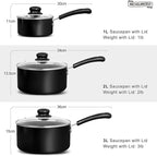 MICHELANGELO Nonstick Saucepan with Lid, Ceramic Sauce Pan Sets, Easy to Clean Sauce Pans, Multi-Purpose Cooking Pots, 1QT & 2QT & 3QT, Black
