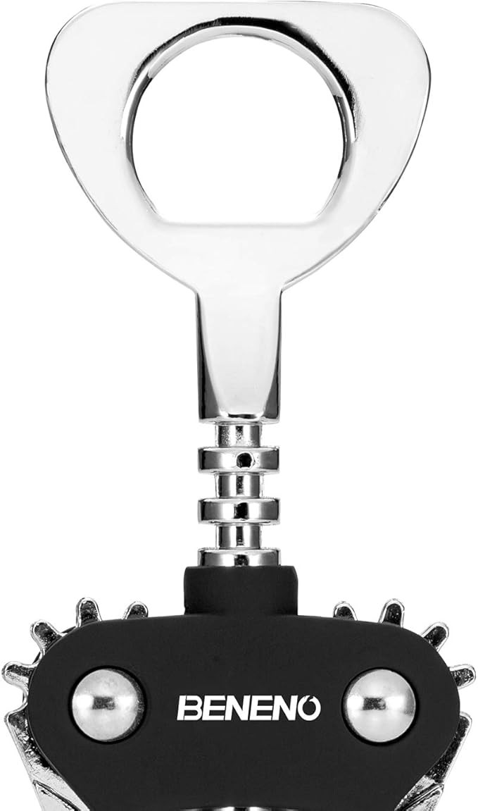Beneno Wine Opener, Zinc Alloy Premium Wing Corkscrew with Multifunctional Bottles Opener, Sharp Wine Corkscrew with Ergonomic Non-Slip Wing Handle, Upgrade Black