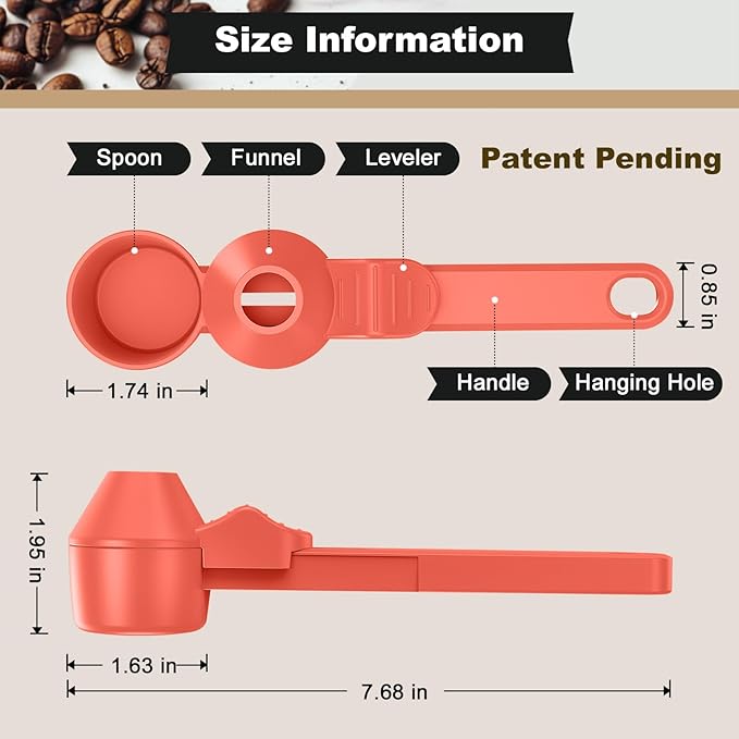 Coffee Scoop & Funnel for Reusable K Cup Refillable Coffee Pods, Coffee Measuring Spoon 2 Tablespoon Capacity, Scoop with Funnel for Ground Coffee, Protein Powder, Tea (Orange, 2 Pack)