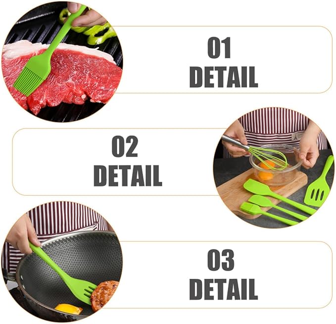 5pcs Green Silicone Kitchen Utensil Set with Spatula, Shovel, and Egg Whisk for Baking and Cooking Tools, Nonstick, Heat Resistant, Cooking Gadgets for Home Use