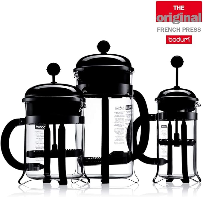Bodum 34oz Chambord French Press Coffee Maker, High-Heat Borosilicate Glass, Stainless Steel, Black – Made in Portugal
