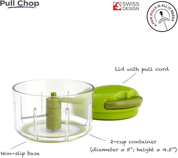 Kuhn Rikon Pull Chop Chopper/Manual Food Processor with Cord Mechanism, Green, 2-Cup