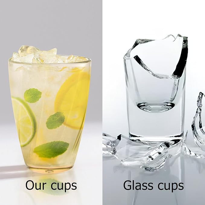 Topsky 12-ounce Plastic Water Tumblers | Set of 4 Transparent Unbreakable Drinking Glasses Clear Acrylic Reusable Juice Wine Cups for Home Picnic Party, Dishwasher Safe,Stackable