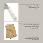 MARTHA STEWART Eastwalk 14 Piece High Carbon Stainless Steel Cutlery Kitchen Knife Block Set w/ABS Triple Riveted Forged Handle Acacia Wood Block - Linen White