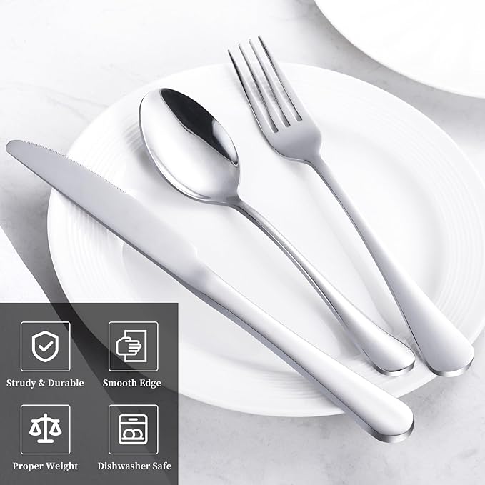 12-Piece Silverware Set for 4 - Stainless Steel Flatware Cutlery Set Service for 4, Mirror Polished Flatware Set Include Forks Spoons Knives for Home, Wedding, Restaurant, Dishwasher Safe