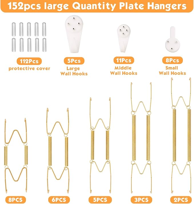 24 pcs Plate Hangers for The Wall, 4/6/8/10/12 Inch Invisible Decorative Wall Plate Hangers, Stainless Steel Plates Walls Hanger for Display Various Sizes with Hooks for Decorative