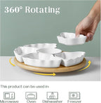 DOWAN 360° Rotatable Serving Tray and Platters, 12 Inch Divided Serving Bowls for Party, Kitchen Decor, Removable Serving Dishes for Chips and Dip, Fruit, Veggies, Candy and Snacks, 7 Pieces, White