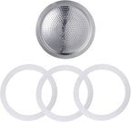 Sivaphe 2 Espresso Cup Stainless Steel Moka Pot Replacement Infuser Parts for Stainless Steel Italian Stovetop Espresso Coffee Maker, 1 Filter and 3 Silicone Gasket Seals