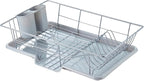 Space-Saving 3-Piece Dish Drainer Rack Set with Cutlery Holder - Maximize Kitchen Countertop Space, Silver