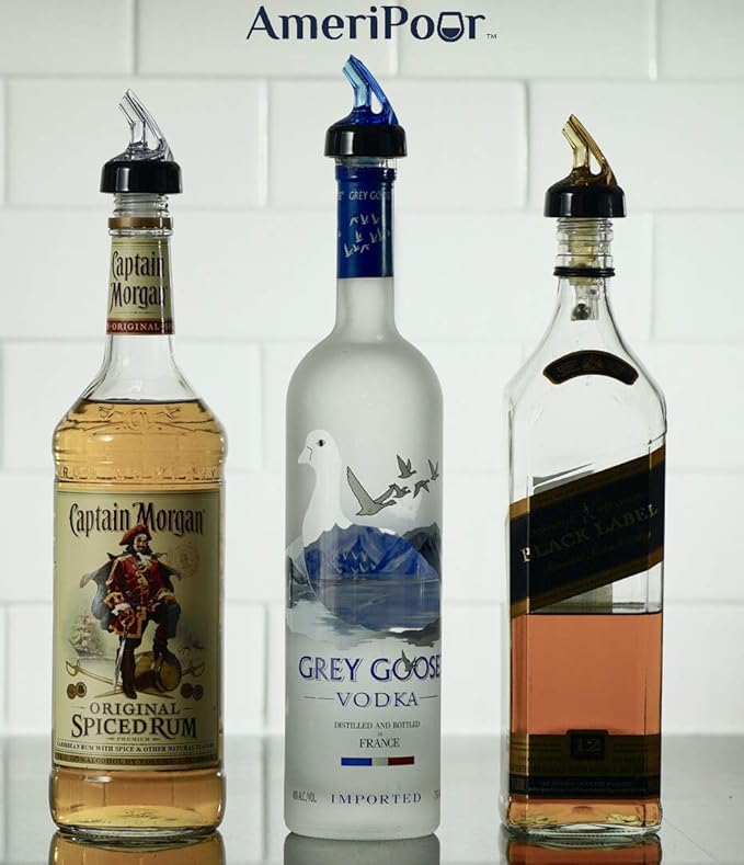 Measured Pourer - Liquor Bottle Pourers - Collared - (3pk) Made 100% In The USA. Bar Spouts That Don't Leak - No Cracks, Just A Perfect Cocktail Pour Everytime. Great for Wine Too! (.75)