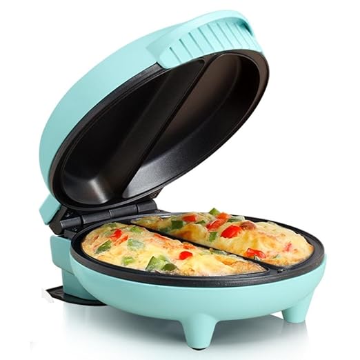 Holstein Housewares Stainless Steel 2 Section Omelet & Frittata Maker, Non Stick Coating, Easy To Clean, Indicator Lights, Compact Storage, Prepare Versatile Recipes in Minutes. 2 Portions, Mint