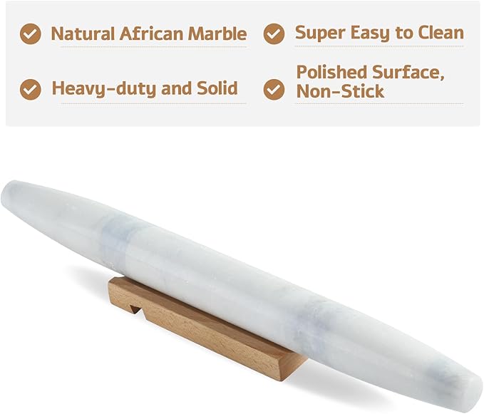 Koville African Natural Marble French Rolling Pin, 16inch Non-Stick Rolling Pin for Baking, Dough Roller for Pasta, Dumpling, Fondant, Pie, Bread, Pizza, Kitchen Baking Tools(Namib Fantasy)