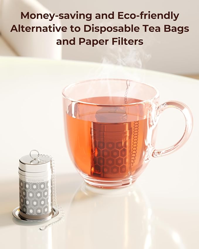 Reinmoson Mini Tea Strainers for Loose Tea, Extra Fine Mesh Tea Infuser, 304 Stainless Steel & Updated Slim Threaded Lid, Loose Leaf Tea Steeper for Black Tea, Rooibos, etc