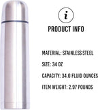 Best Stainless Steel Coffee Thermo, BPA Free, New Triple Wall Insulated, Hot & Cold for Hours. (34 OZ/1000ML)
