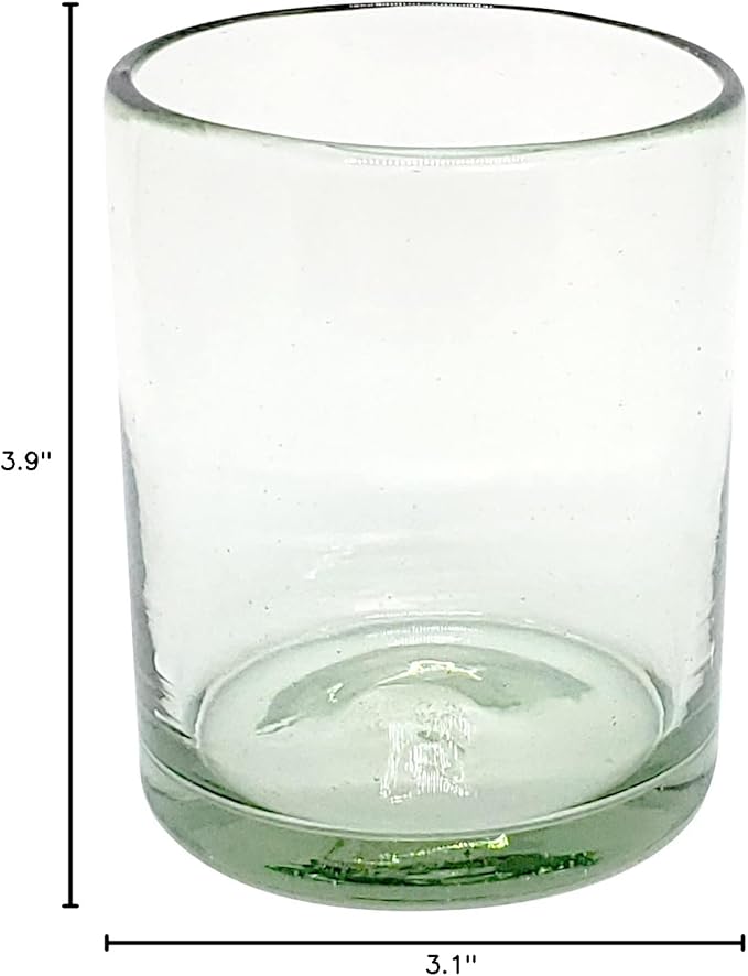 Clear 10 oz Tumblers (set of 6), Hand Blown Mexican Glassware, Recycled Glass Drinking Glasses, Lead-Free, Cocktail Margarita Glasses, Wine Glasses, Shot Glasses, Whiskey Glasses (Tumbler)