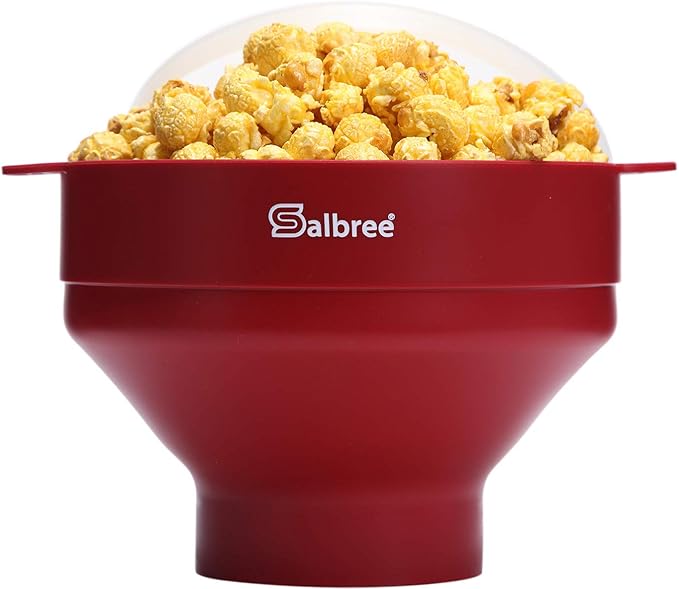 The Original Salbree Collapsible Silicone Microwave Popcorn Popper Maker Machine, Microwavable Bowl Holds 16 Cups, Uses Hot Air and Oil Always Optional - The Most Colors Available (Ruby Red)