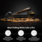 CREMA Coffee Products 58mm Bottomless Naked Portafilter | Compatible with 58mm for E61 | Includes Double Shot Filter Basket | Olivewood