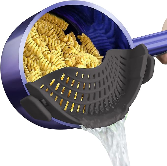 AUOON Clip On Strainer Silicone for All Pots and Pans, Pasta Strainer Clip on Food Strainer for Meat Vegetables Fruit Silicone Kitchen Colander (Gray)
