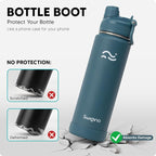 Swigina Insulated Water Bottle with Silicone Boot (36hrs Cold/18hrs Hot) - DIY Stickers, Leakproof, BPA Free, 24 oz [2-IN-1 LID]