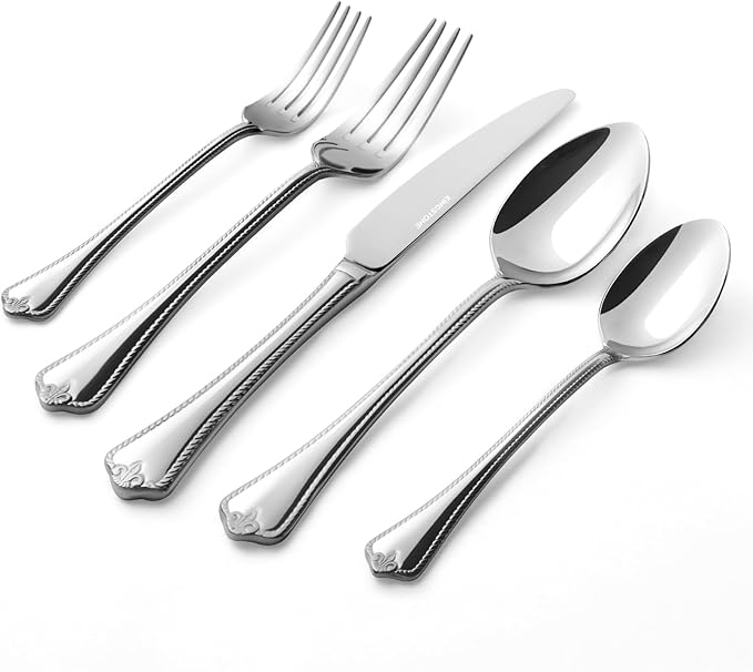 KINGSTONE Silverware Set, 40-piece 18/10 Stainless Steel Flatware Set Cutlery Set for 8, for Kitchen, Home, Wedding, Party, Mirror Polished and Dishwasher Safe, Featured Gifts