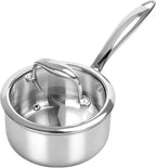 Macevia Sauce Pan with Glass Lid, 18/10 Stainless Steel Pot with Stay-Cool Handle, For All Stoves Multipurpose Use for Home Kitchen or Restaurant（1 Quart）- Silver