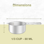 2PCS 1/3Cup (80ml, 2.6oz) Single Measuring Cup, Etched Inner Scale Stainless Steel Measure Scoop, Metric and US Measurement, Dishwasher Safe