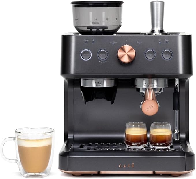 Café Bellissimo Semi Automatic Espresso Machine + Milk Frother | WiFi Connected| Built-In Bean Grinder, 15-Bar Pump & 95-Ounce Water Reservoir | Matte Black, C7CESAS3RD3