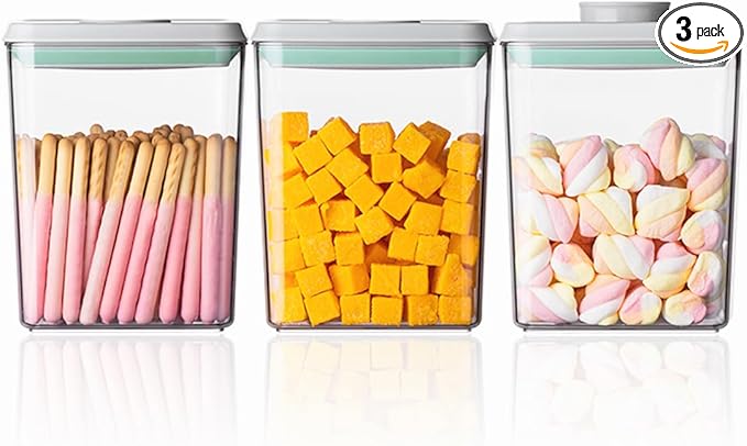 Ankou Pop Airtight Food Storage Containers with Lids- 3 Pcs Stackable One Button Opening Food Containers, Kitchen Pantry Storage Containers for Snacks Candy Salt Herbs Spices BPA-Free (1.2 QT * 3)