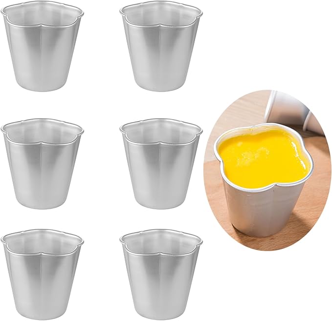 6 Packs Popover Pan, Aluminium Pudding Tin Cup Baking Maker, Individual Muffin Chocolate Molten Brownie Tumbler Raspberry Souffle Cupcake Moulds - Five-Petaled Flower Pudding 3"x 2.4"