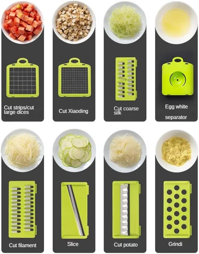 16-in-1 Ultimate Vegetable Chopper & Mandoline Slicer – Multi-Blade Food Dicer, Spiralizer, Grater & Cutter with Container – Kitchen Gadget for Fruits, Veggies, Cheese – Black & Green