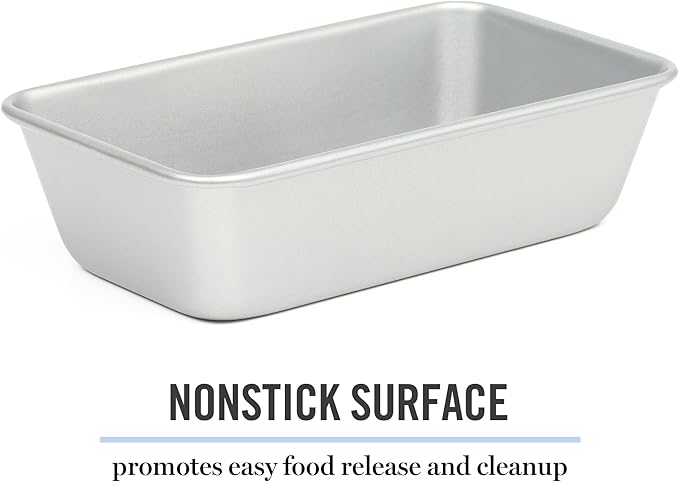 Martha Stewart Gallen 9 Inch Nonstick Carbon Steel Loaf Pan - Silver Durable Bakeware for Bread, Meatloaf & Cakes