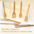 Eisinly Wooden Spoons for Cooking 7-Piece, Kitchen Nonstick Bamboo Cooking Utensils Set, Carbonized Bamboo Durability Spatula Spoon for Everyday Use