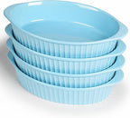 LEETOYI Porcelain Small Oval Au Gratin Pans,Set of 4 Baking Dish Set for 1 or 2 person servings, Bakeware with Double Handle for Kitchen and Home, Turquoise