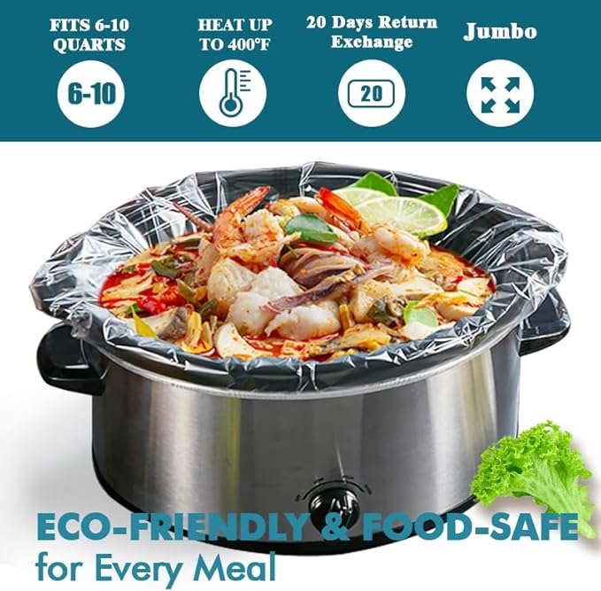 Slow Cooker Liners, 20-Pack Cooking BagsOversized Disposable Pot Liner Plastic Bags, Fits 6QT to 10QTFor Slow Cooker Cooking Tray, 14-Inch x 22-Inch, 20 Liners (20)