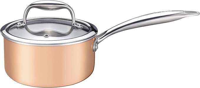 1-Quart Saucepan with Lid, Tri-Ply Stainless Steel Pot with Stay-Cool Handle & All Cooktop Compatibility (Gas, Ceramic, Electric) - Copper