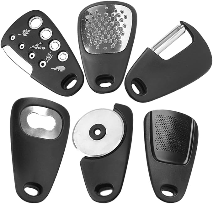 Multipurpose Kitchen Gadget Set with Butter Grater, Garlic Grinder, Fruit and Vegetable Peeler, Pizza Cutter – Stainless Steel Tools for Home Cooking and Camping Use