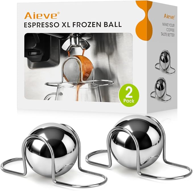 AIEVE XL Espresso Cooling Ball, 2 Pack Upgraded Large Coffee Chiller, Stainless Steel Chilling Ball Iced Coffee Accessories Espresso Accessories for Nespresso Breville Espresso Machine